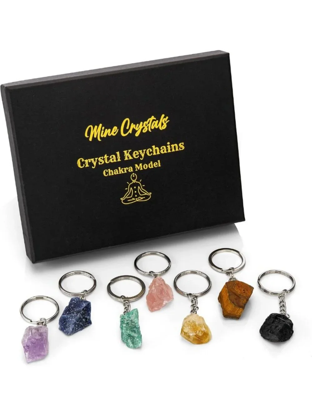 Natural Crystal Keychain Set - 7 Gemstone Key Rings for Keys, Bags & Gifts